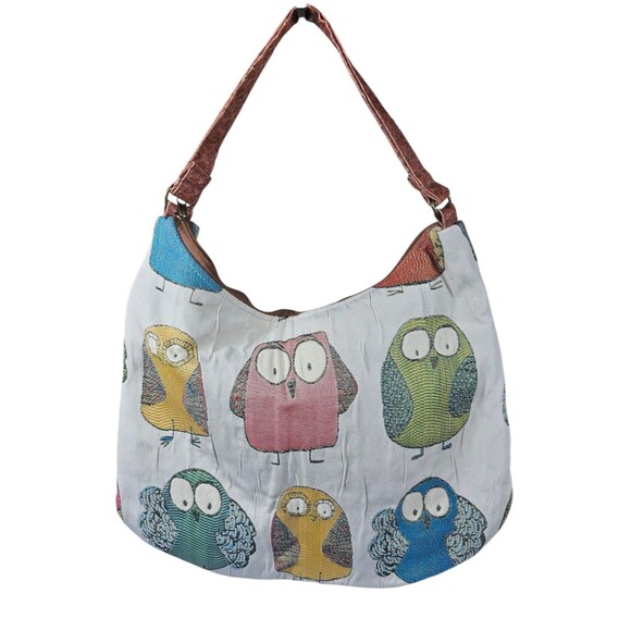 Emalee Designs Large Owl Print Shoulder Purse Art Deco HOBO Large Bag. - Picture 2 of 9